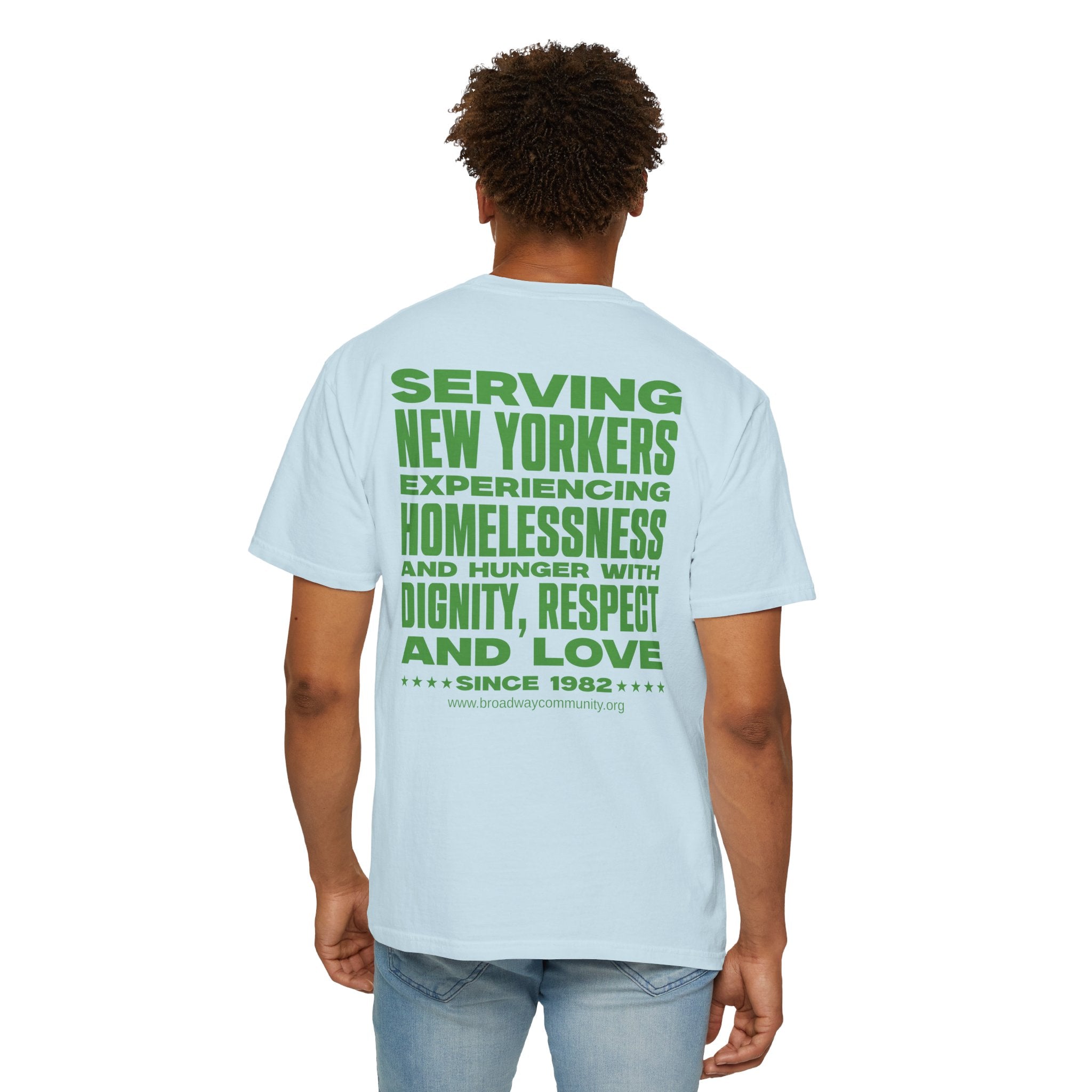 Serving New Yorkers Light Blue T-Shirt – Broadway Community Collection